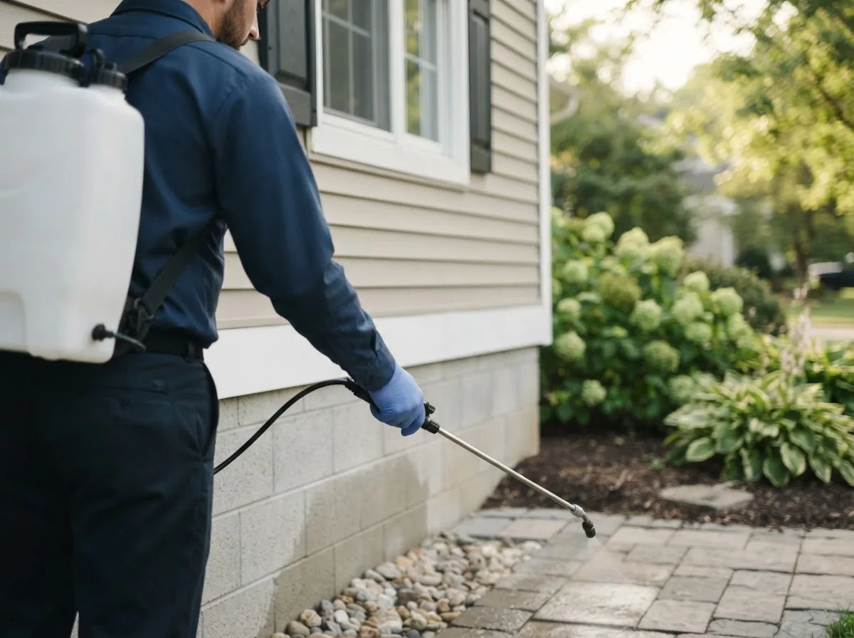 Pest control technician inspecting a home in Decaturville, TN